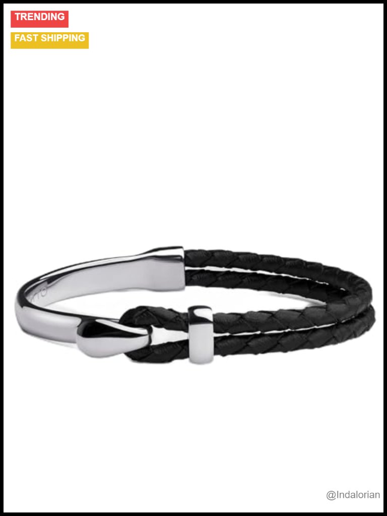 Mens Braided Leather Bracelet 18k GoldPlated Stainless Steel Designer